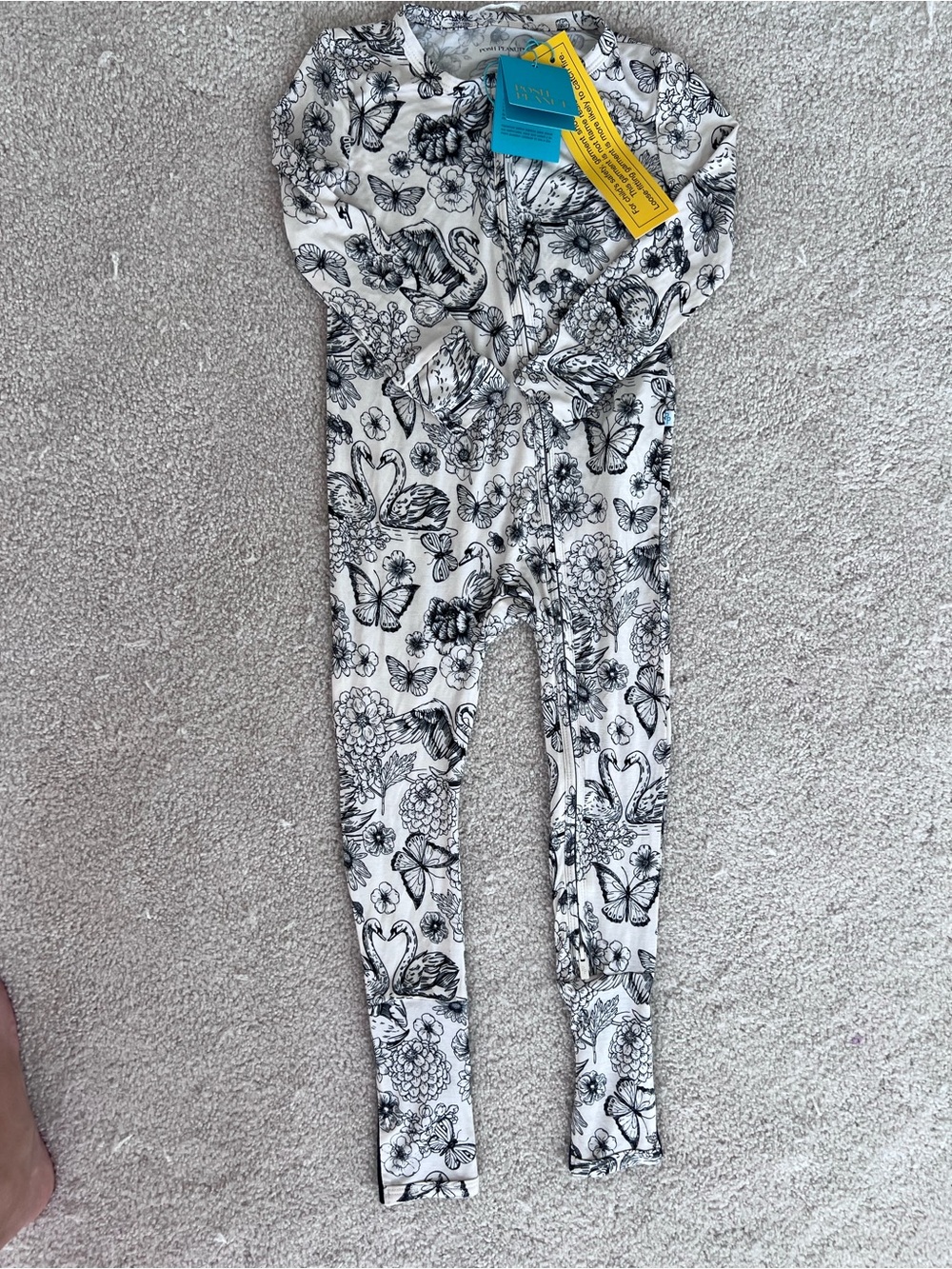 Posh Peanut Black and White Butterfly & Swan Print Kids Pajamas